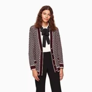 Geometric Red and White Open-Front Cardigan Kate Spade Size M